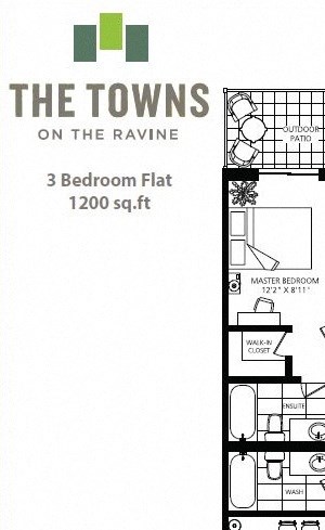 Floor plan of 3 bed, 2 bath at Towns on the Ravine in North York, ON